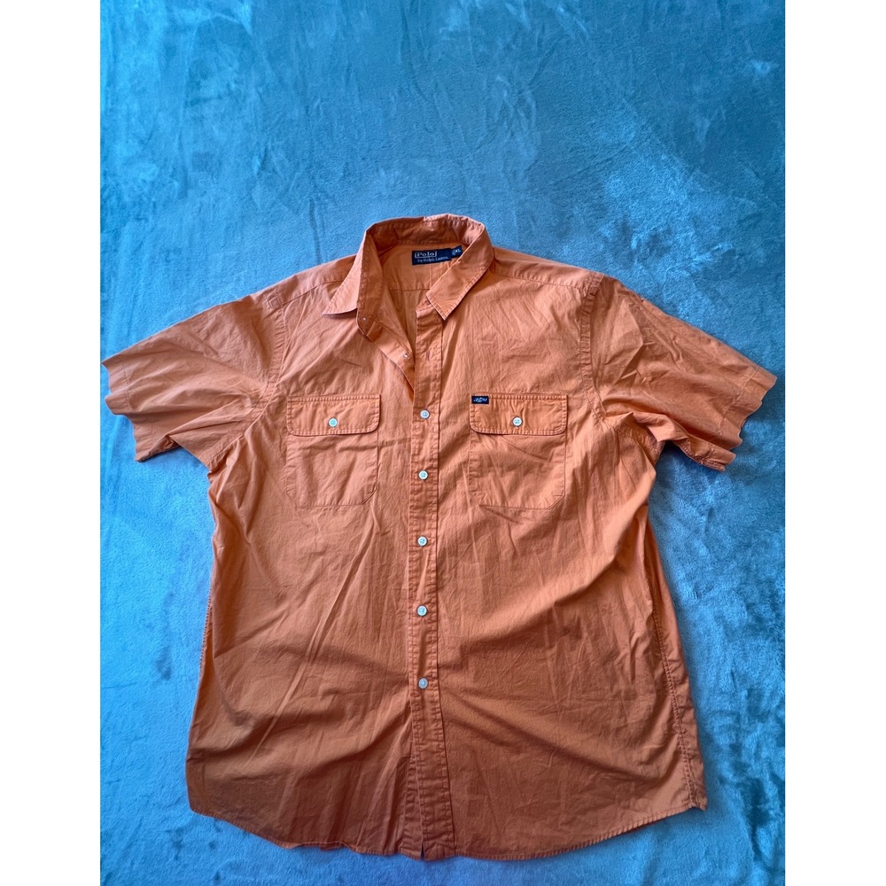 Polo Ralph Lauren Button Down Shirt Mens XL Orange Short Sleeve Dual Pocket